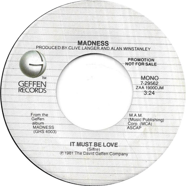 Madness – It Must Be Love (7″, Single, Mono, Promo, US)
